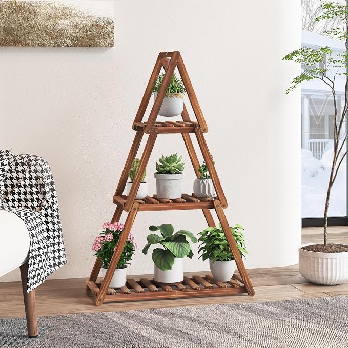 Wooden Plant Stand Indoor Outdoor, Christmas Tree Plant Shelf Indoor, 3 Tier - Image 6