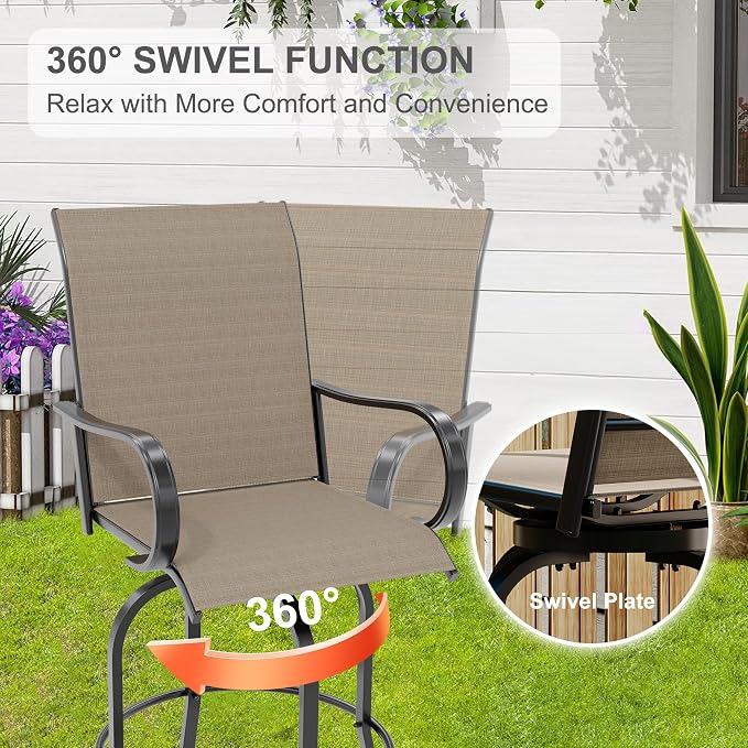 GarveeLife 4 Piece Outdoor Swivel Bar Chairs, Patio High Swivel Bar Stools - Image 3