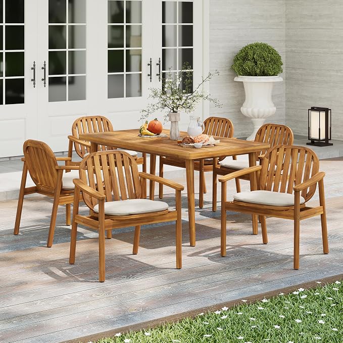 Christopher Knight Home Meja Acacia Wood Outdoor Dining Set - Image 3