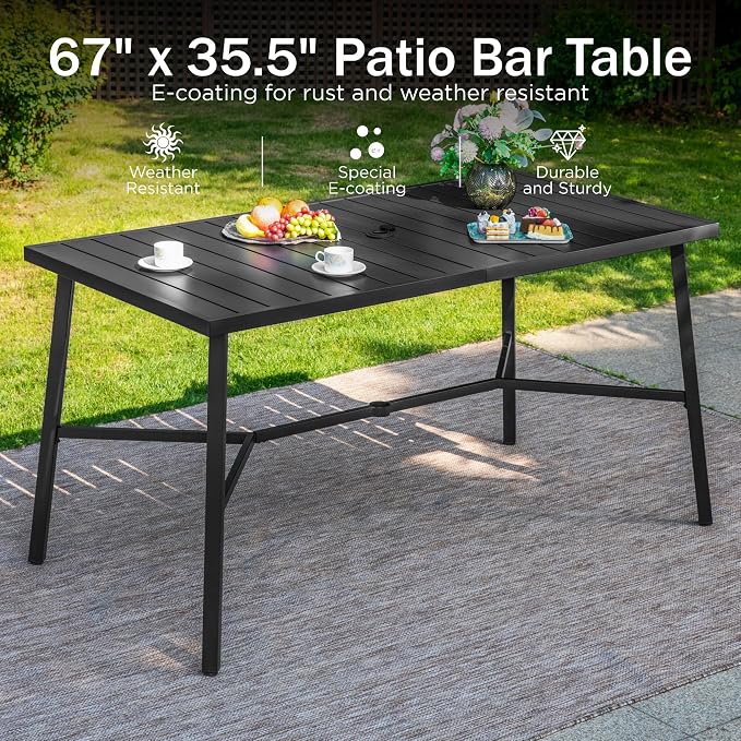 PHI VILLA 7 Piece Outdoor Bar Set, Counter Height Patio Bar Furniture Rectangle - Image 4