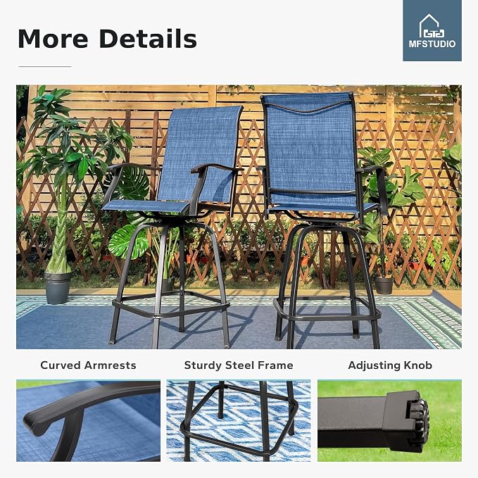 MFSTUDIO Outdoor Bar Stools Set of 6, Swivel Bar Height Patio Chairs Outdoor - Image 3
