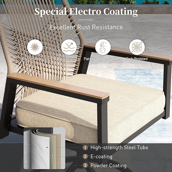Patio Dining Set 9 Piece, 8 x Woven Rattan Swivel Chairs - Image 7
