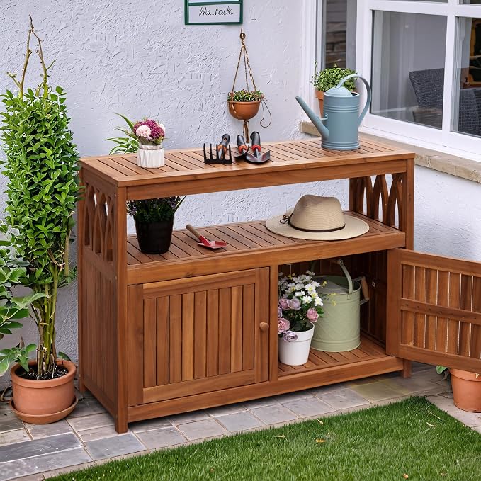 Flamaker Outdoor Storage Cabinet Weatherproof Acacia Wood Outdoor Cabinet - Image 2