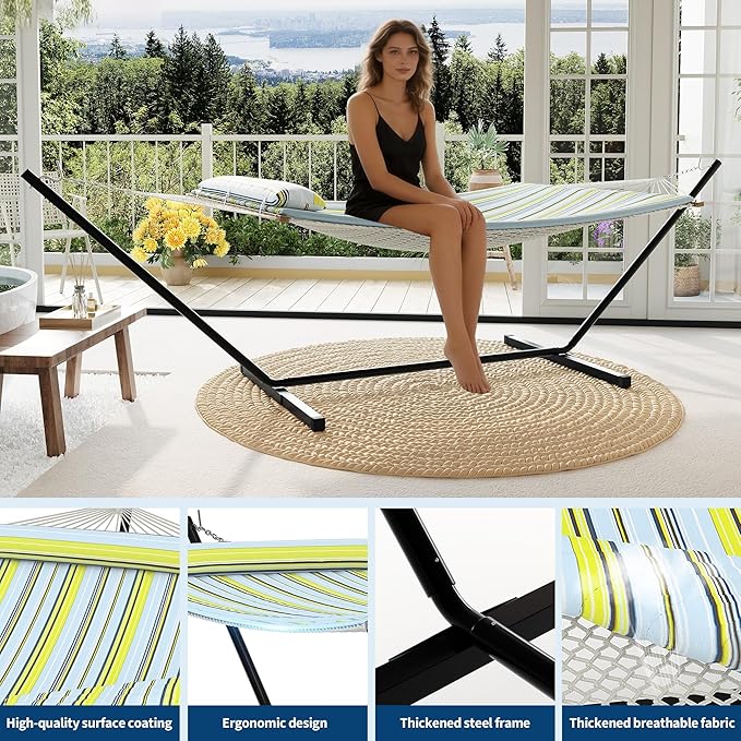 Double Hammock with Heavy-Duty Steel Stand, 2 Person Portable Hammock, 450LBS - Image 5