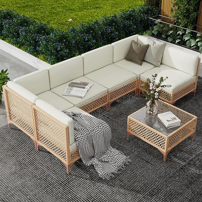 LYNSLIM Outdoor Patio Furniture Set, Wicker Outdoor Sectional Set, Boho Patio by LYNSLIM