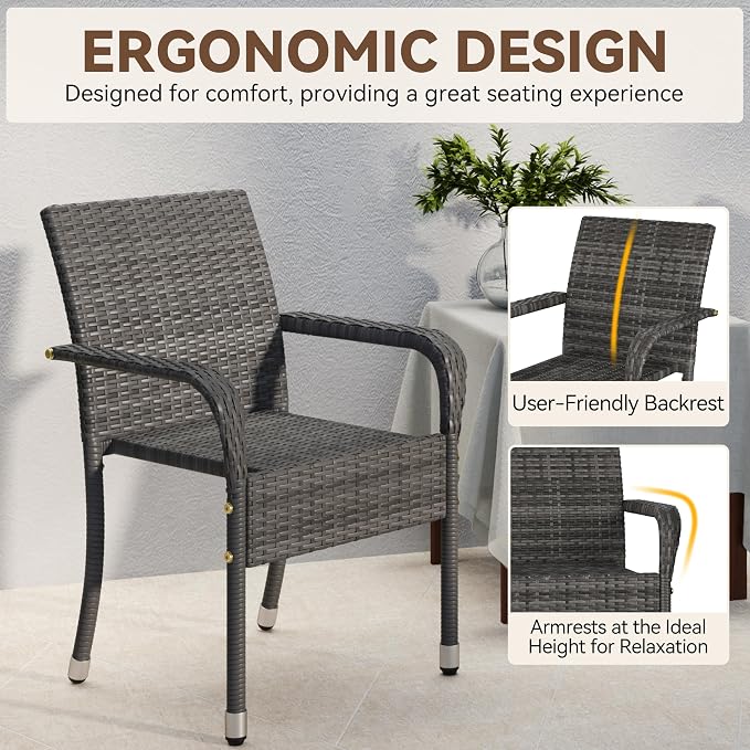 Yaheetech Set of 6 Stackable Outdoor Rattan Dining Chairs, All-Weather Armchair - Image 4