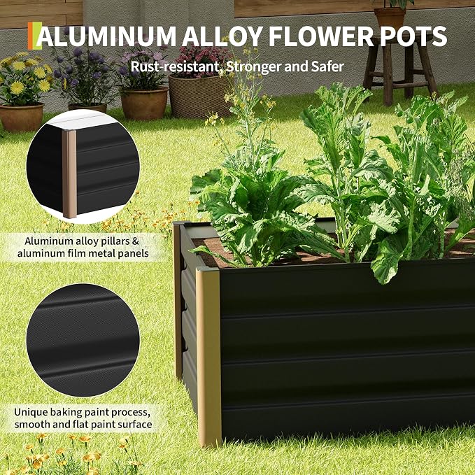 Garvee Aluminum Raised Garden Bed 4' x 2' x 16", Open-Bottom Deep Design - Image 4