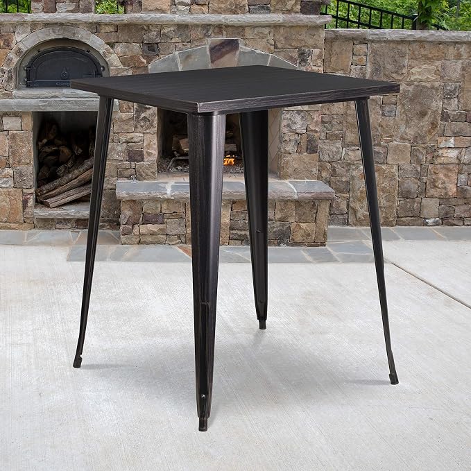 Flash Furniture Nolan Commercial Grade 31.5" Square Black-Antique Gold Metal - Image 2
