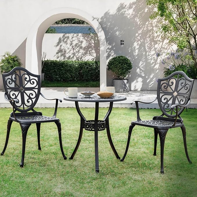 NUU GARDEN 3-Piece Outdoor Bistro Set, Round 24 Inch Cast Aluminum Bistro Table - Image 3