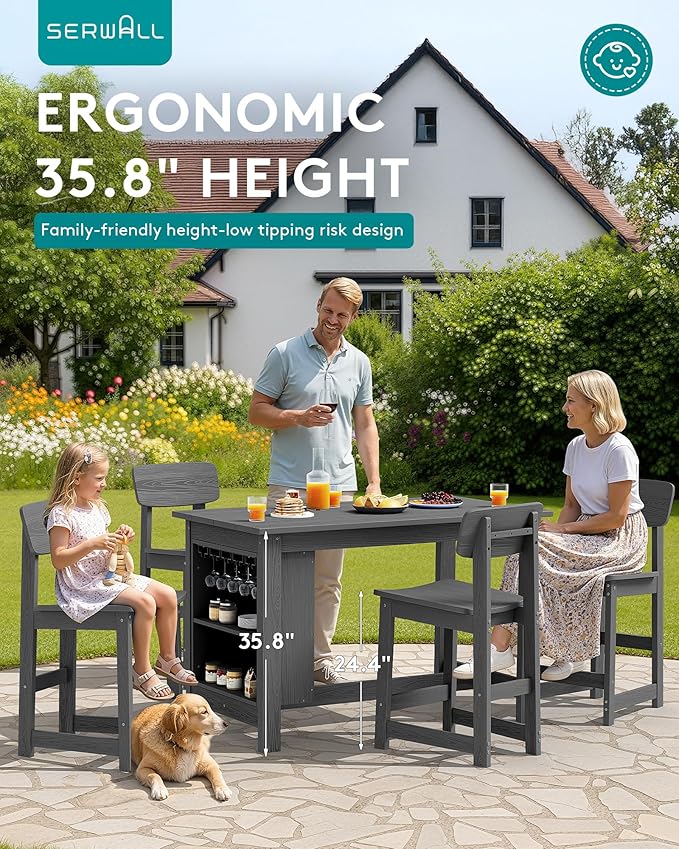 SERWALL Outdoor Bar Table, All Weather HDPE 36" Counter Height Dining Table - Image 4