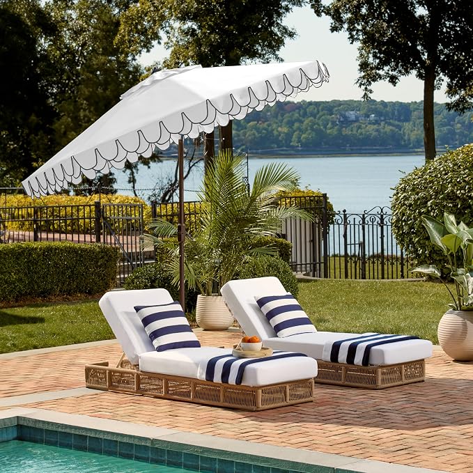 SAFAVIEH 9ft Outdoor Patio Umbrella, Ivory & Black Trim, Auto Crank Tilt - Image 8