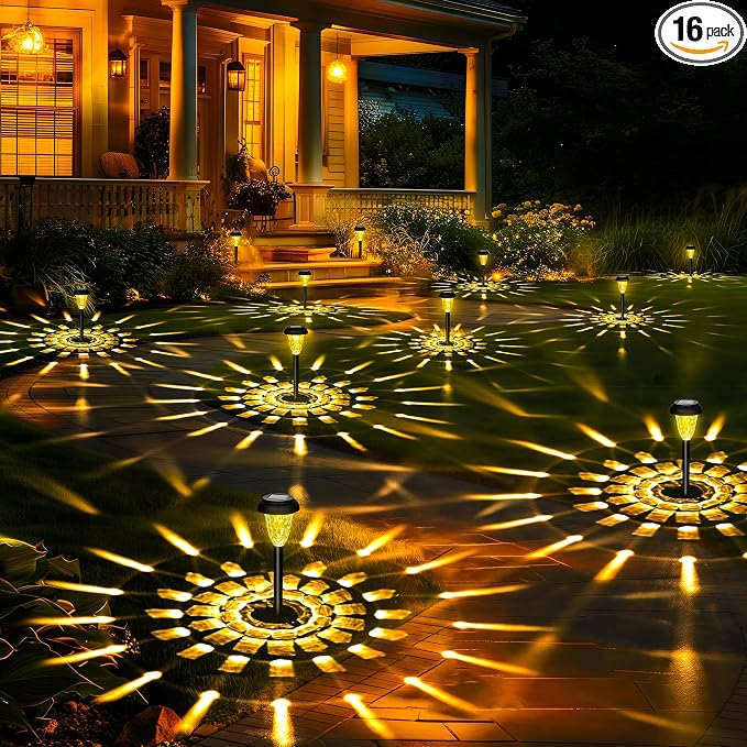 GIGALUMI 16 Pack Solar Lights Outdoor Waterproof, Warm White Pathway Light by GIGALUMI
