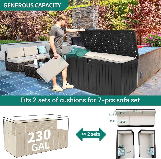 YITAHOME XXL 230 Gallon Large Deck Box, Outdoor Storage - Image 8