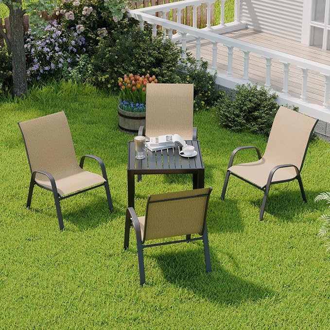 Patio Chairs Set of 4, Outdoor Dining Chairs Stackable - Image 2