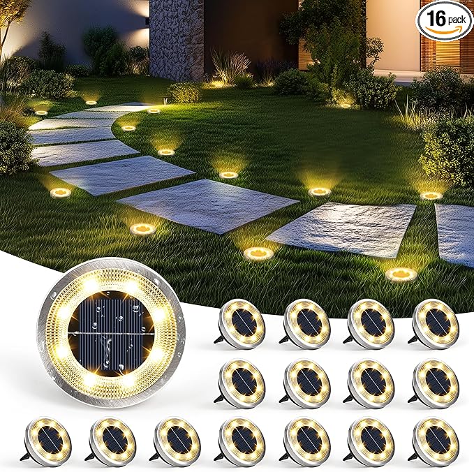 SOLPEX 16 Pack Solar Ground Lights Outdoor Waterproof, Solar Powered Pathway by Solpex