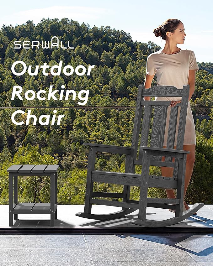 SERWALL Oversized Rocking Chair Outdoor, HDPE Outdoor Rocking Chair - Image 8