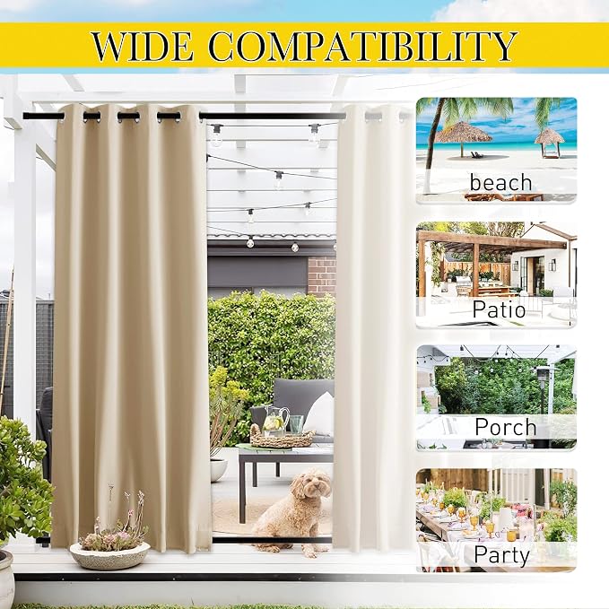NICETOWN 2 Panels Outdoor Patio Curtains Windproof Top & Bottom Grommet & Back - Image 7
