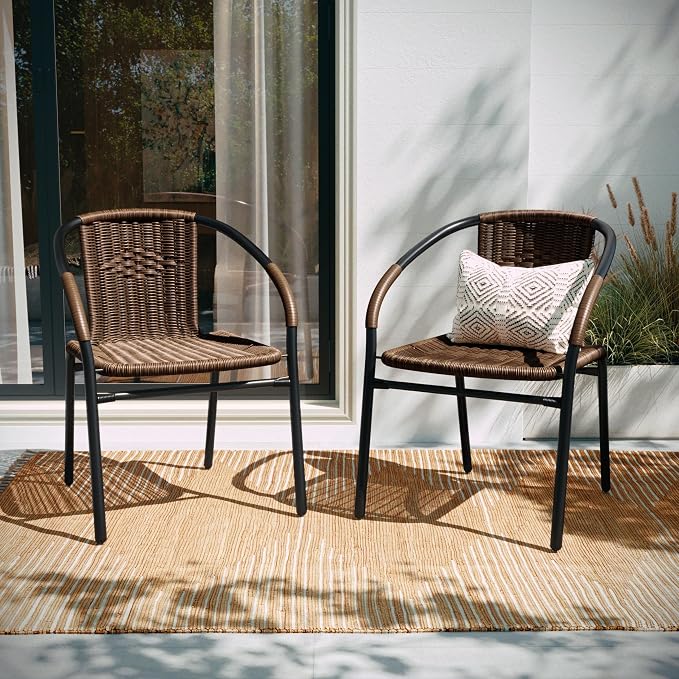 Flash Furniture Lila Modern Rattan Indoor/Outdoor Stackable Dining Chairs - Image 2