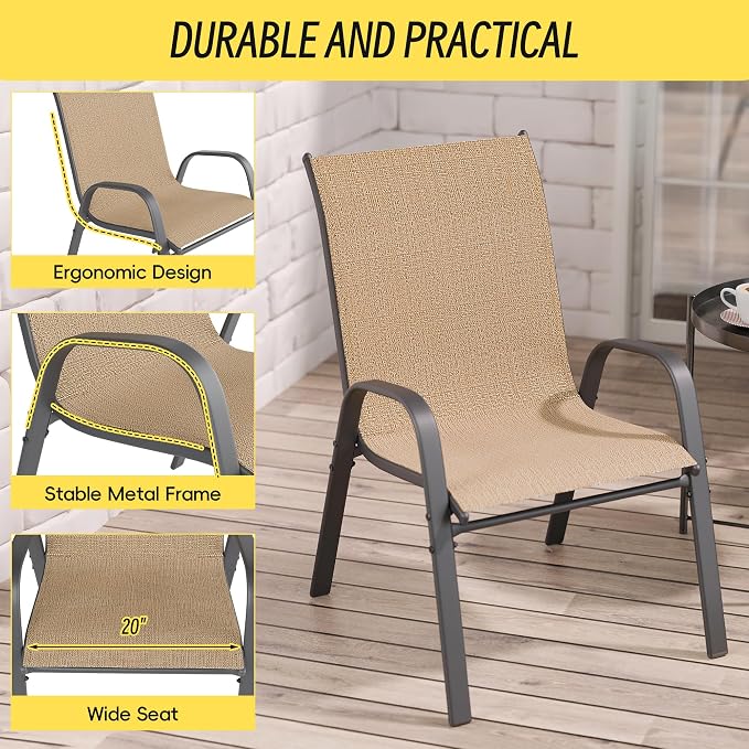Betterhood Patio Chairs Set of 6, Stackable Outdoor Dining Chairs Set - Image 4