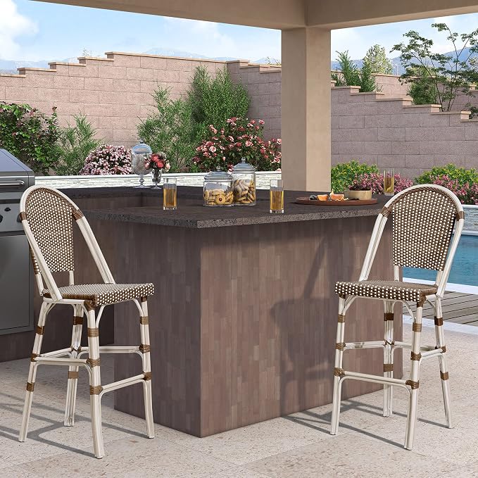 PURPLE LEAF French Bar Stool Set of 2 White Print Finish Patio Bar Stools - Image 2
