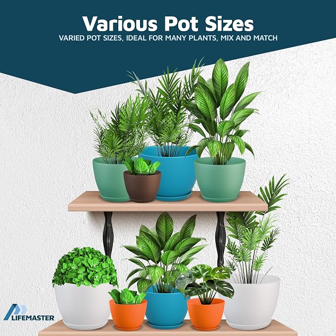 Multicolor Plant Pots with Drainage Holes & Saucers 15 Pack, Indoor & Outdoor - Image 4