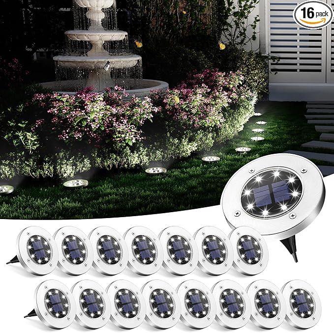 SOLPEX Solar Ground Lights, 16 Pack Solar Lights Outdoor Waterproof, 8 LED by Solpex