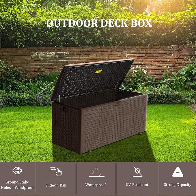 TARKARI Premium Pro Edition 180 Gallon Lockable Resin Deck Box, Waterproof & - Image 3