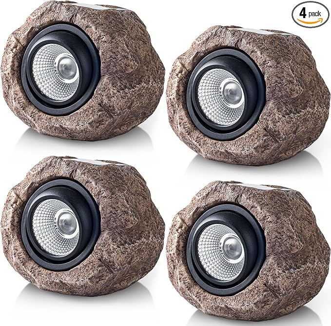 Solar Rock Lights, 4 Pack Solar Powered Waterproof LED Spotlights Decorative by VISFLAIR