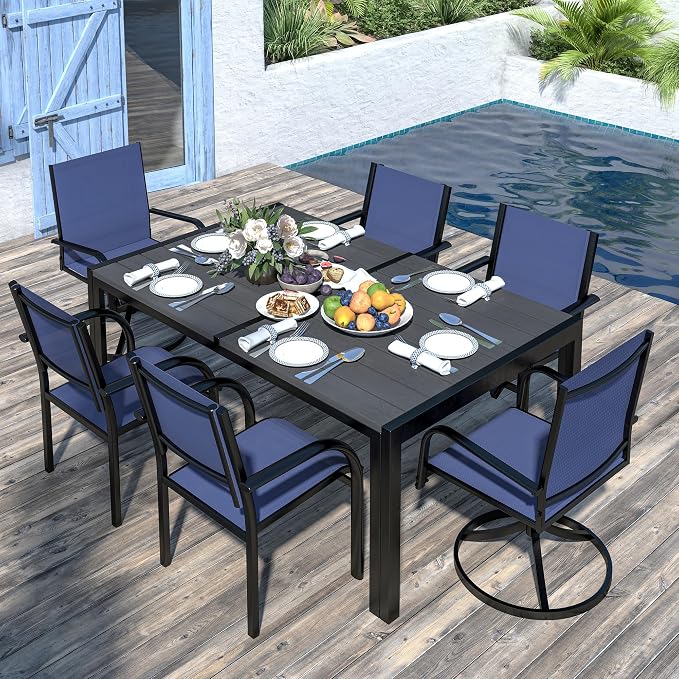 Outdoor Dining Set for 6, Metal Patio Table and Chairs Set - Image 2