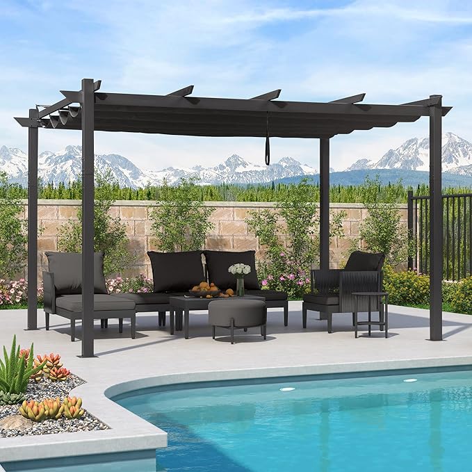 PURPLE LEAF 10' x 13' Aluminum Outdoor Pergola Wind-Resistant Retractable - Image 2
