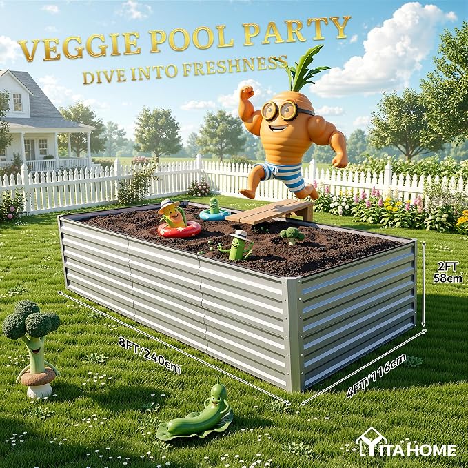 YITAHOME 8x4x2ft Large Raised Garden Bed Kit, Galvanized Metal Planter Box - Image 8