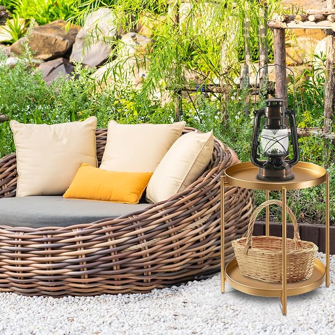danpinera 2-Tier End Table, Outdoor Side Table, Metal Round Desk - Image 2