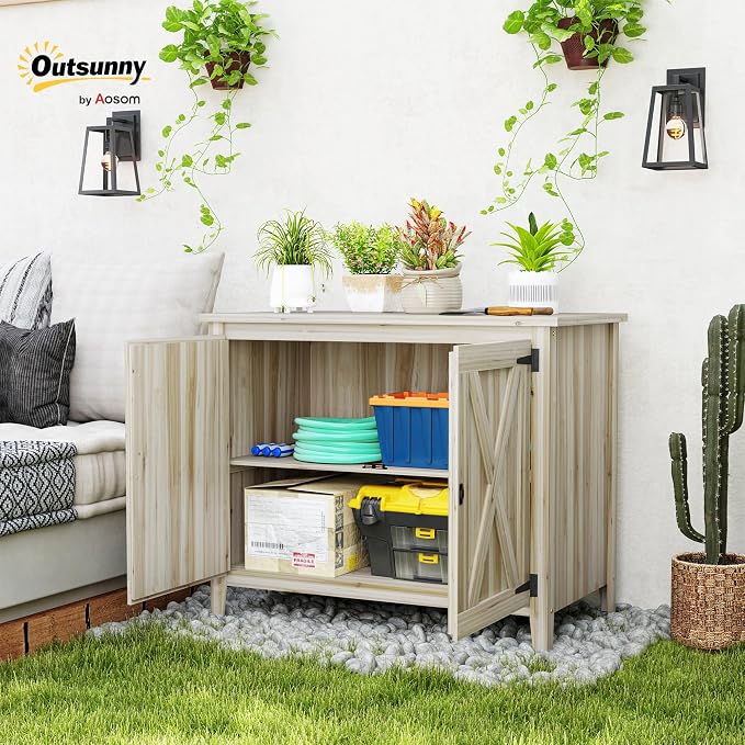 Outsunny Wood Garden Shed, Compact Outdoor Storage Cabinet Potting Shed - Image 2