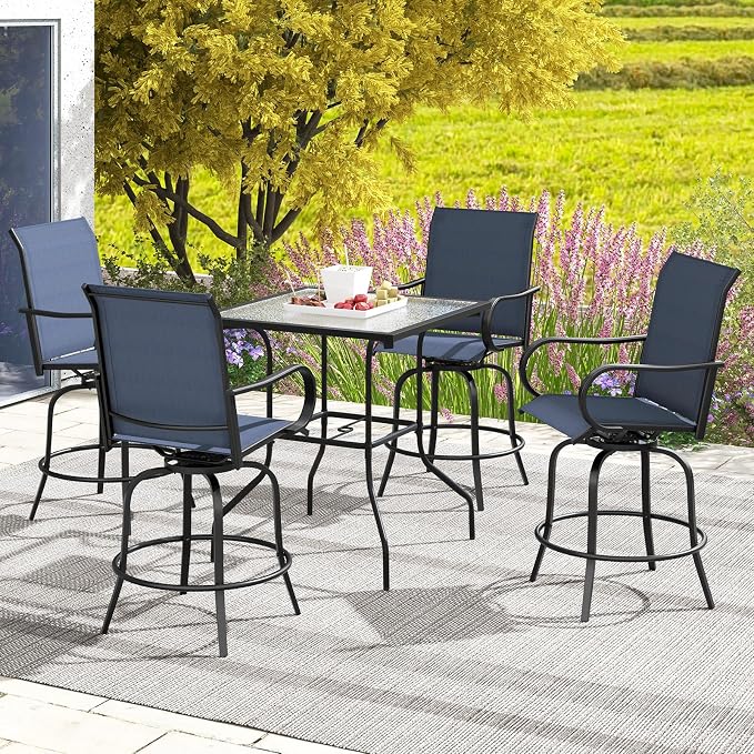 Giantex Set of 4 Swivel Outdoor Bar Stools, All-Weather Bar Height Patio Chairs - Image 3