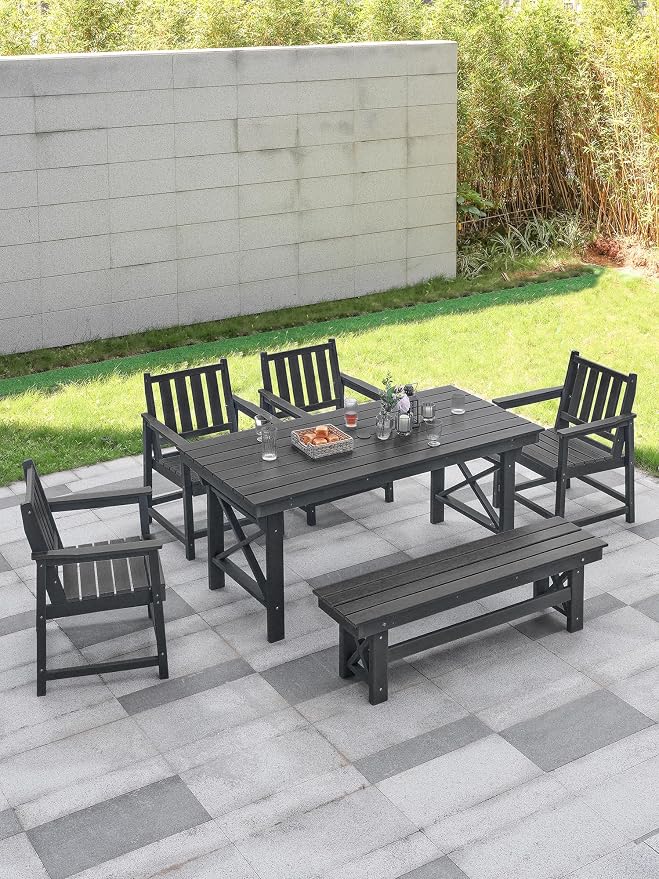 HDPE Outdoor Dining Set of 6, Patio Dining Table Set - Image 2