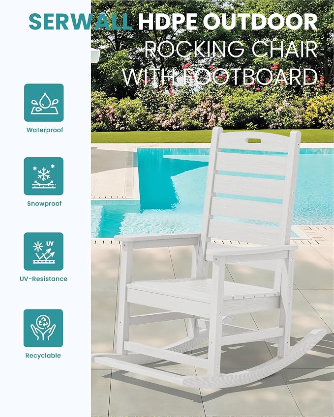 SERWALL HDPE Outdoor Rocking Chair, Oversized Rocking Chair - Image 4