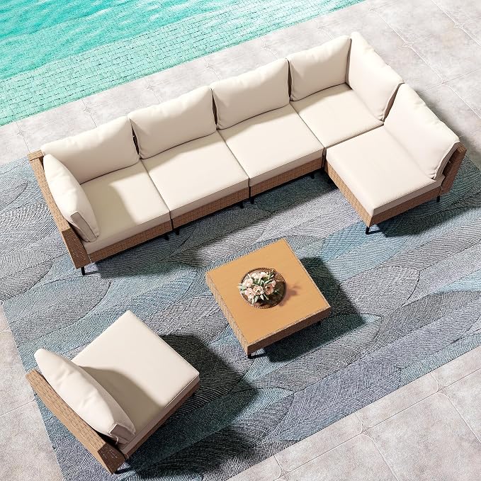 LAUSAINT HOME Outdoor Patio Furniture, 7 Piece Outdoor Sectional Sofa PE Rattan - Image 8