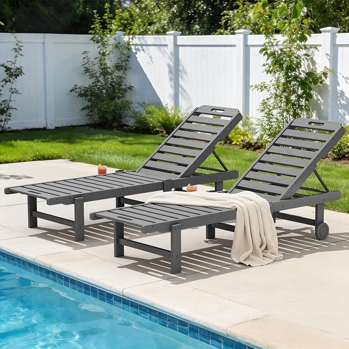 SERWALL Outdoor Chaise Lounge Set of 2, All-Weather HDPE Pool Lounge Chairs by SERWALL