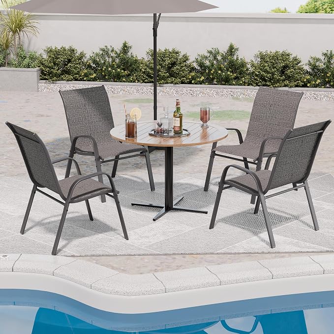 Patio Chairs Set of 4, Stackable Outdoor Dining Chairs - Image 4
