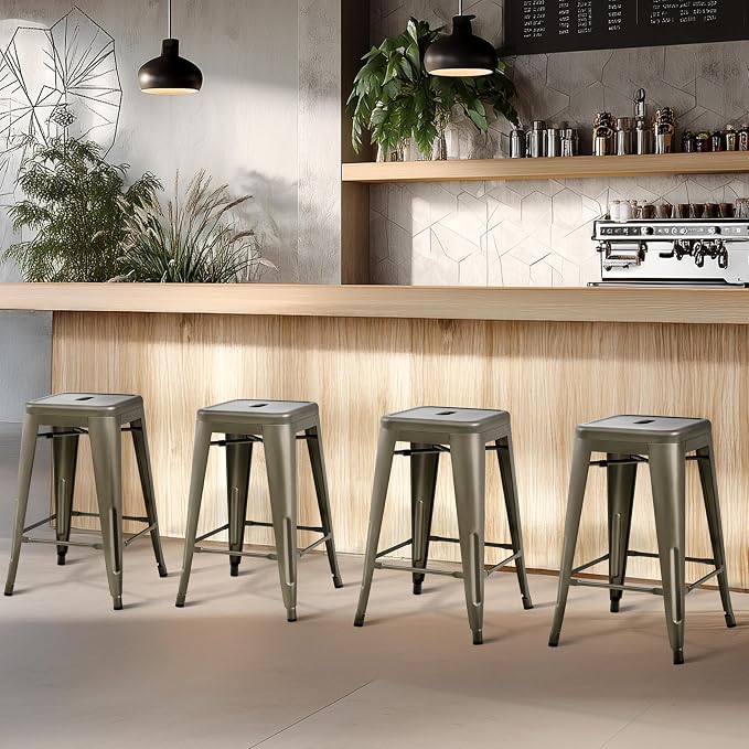 Yaheetech 24 Inch Metal Barstools Set of 4, Counter Height Backless Stools - Image 6