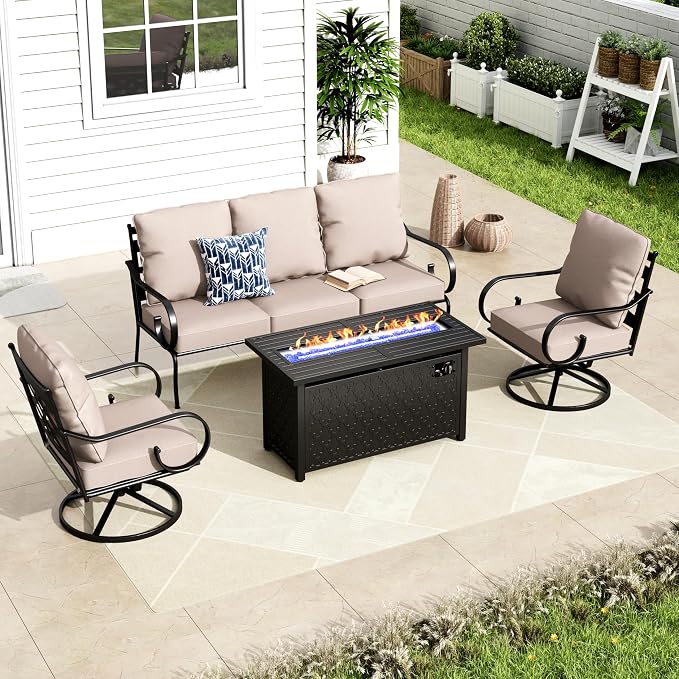 MFSTUDIO 5 Seats Large Metal Patio Conversation Sets, 4 Pieces Outdoor by MFSTUDIO