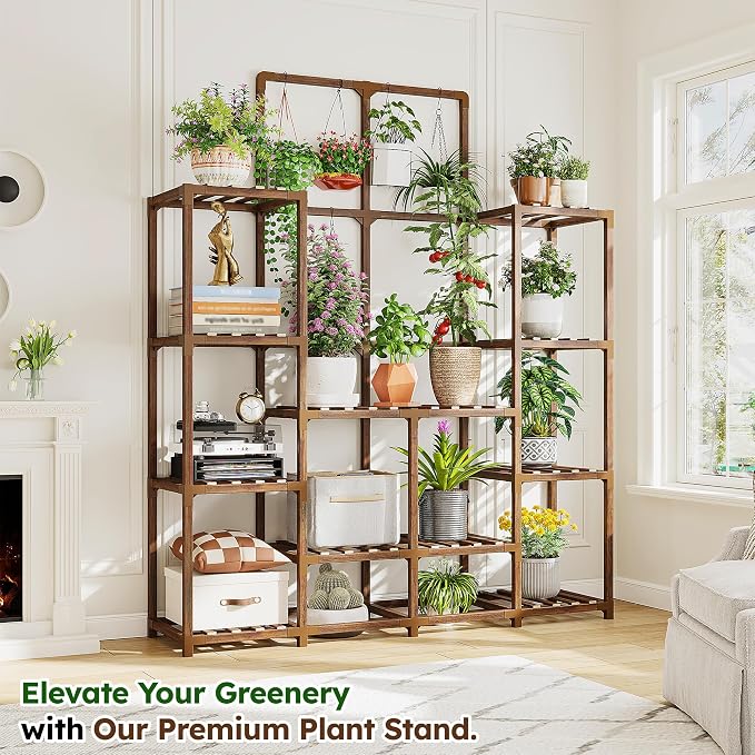 EnHomee Plant Stand Indoor Wood Plant Stand Outdoor Tiered Plant Shelf - Image 2