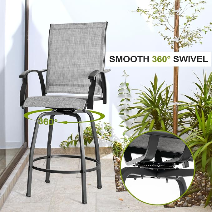 NUU GARDEN 5 Piece Patio Swivel Bar Set, All-Weather Textilene High Bistro - Image 3