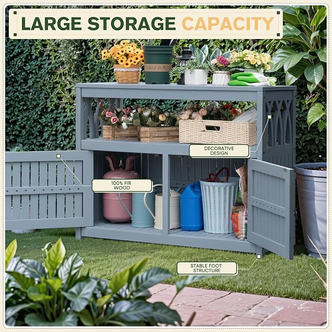 Greesum 2-Tier Outdoor Storage Cabinet in Acacia Wood, - Image 5