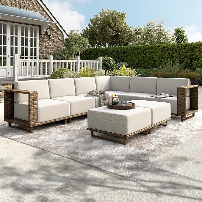 HERA'S HOUSE 8 Pieces Patio Furniture Set, 6 Sectional Outdoor Rattan Wicker by HERASHOUSE