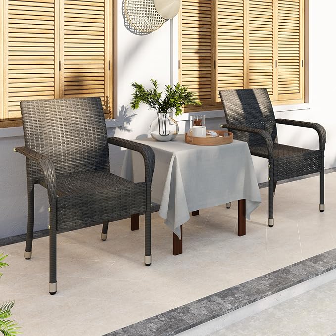 Yaheetech Set of 6 Stackable Outdoor Rattan Dining Chairs, All-Weather Armchair - Image 9