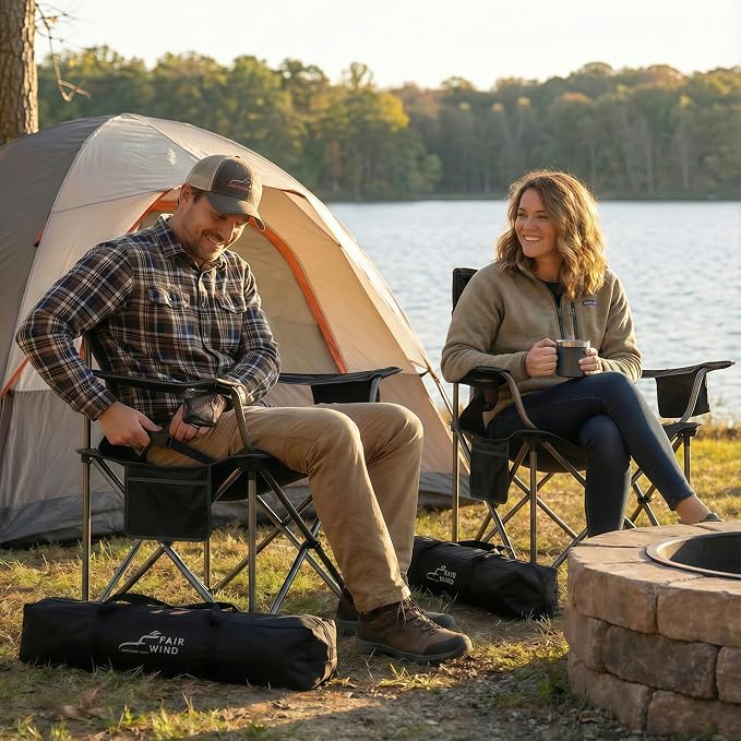 FAIR WIND 2 Pack Heavy Duty Camping Chair, Oversized Padded Folding Chair - Image 2