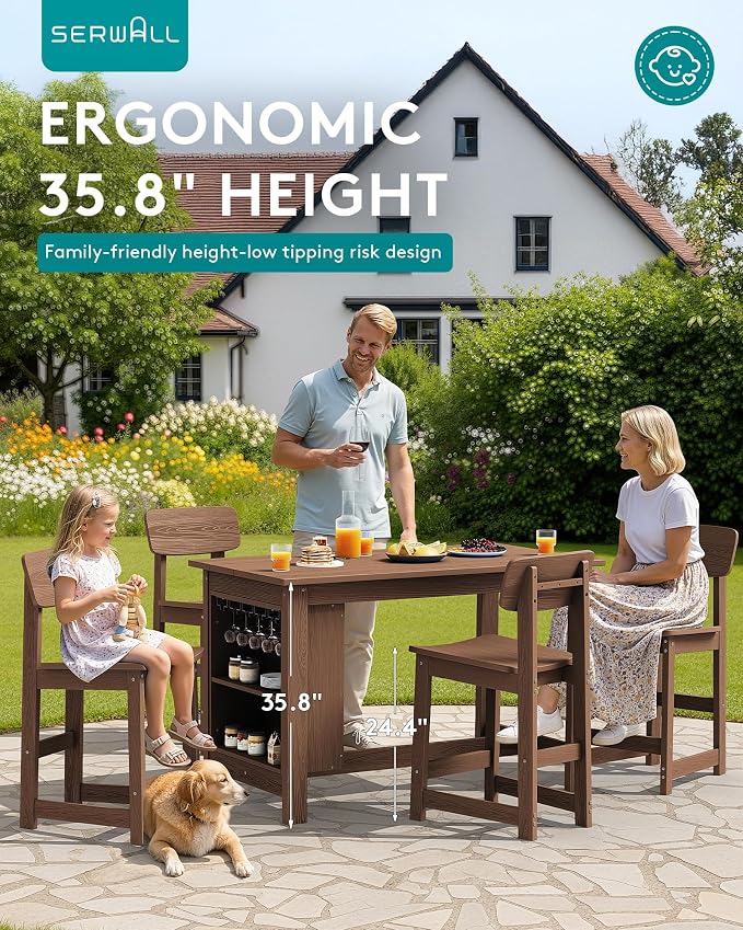 SERWALL Outdoor Bar Table, All Weather HDPE 36" Counter Height Dining Table - Image 5