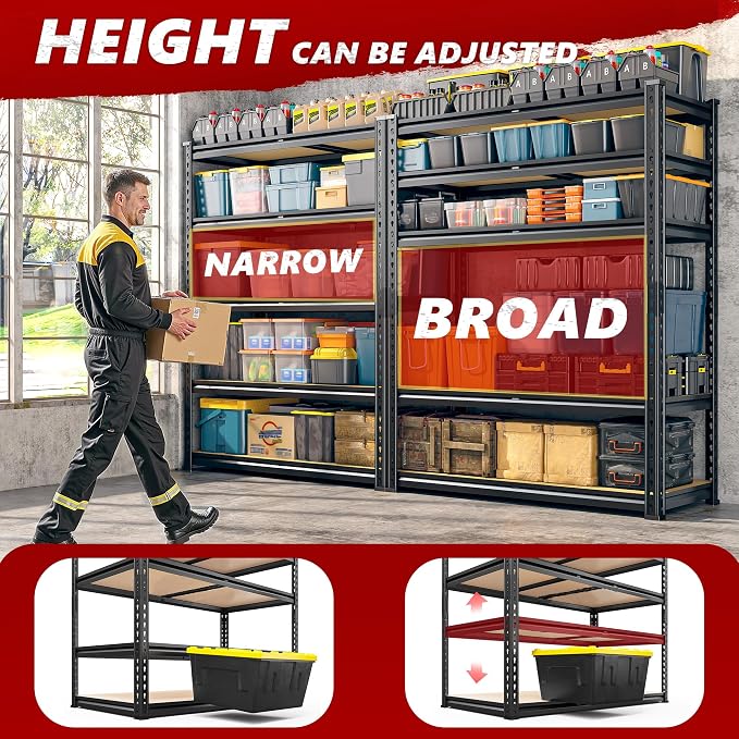 REIBII 2400LBS Storage Shelves 5 Tier Garage Shelving Heavy Duty Adjustable - Image 6