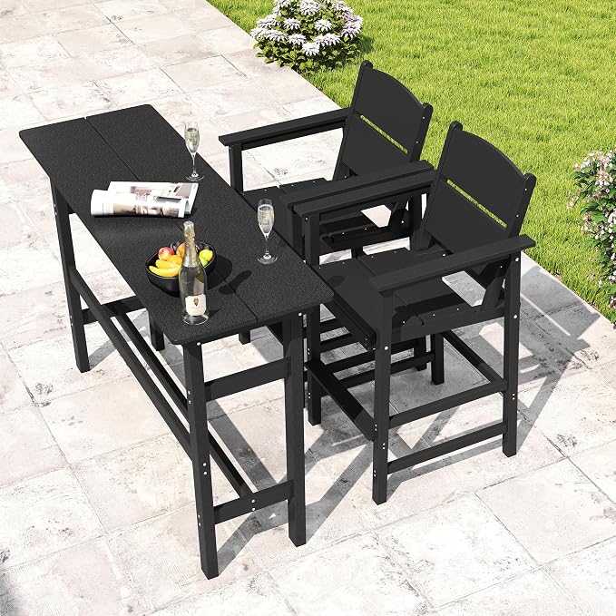 Bar Height Patio Table and Chairs Set, HDPE Outdoor Adirondack Bar Chairs and - Image 6